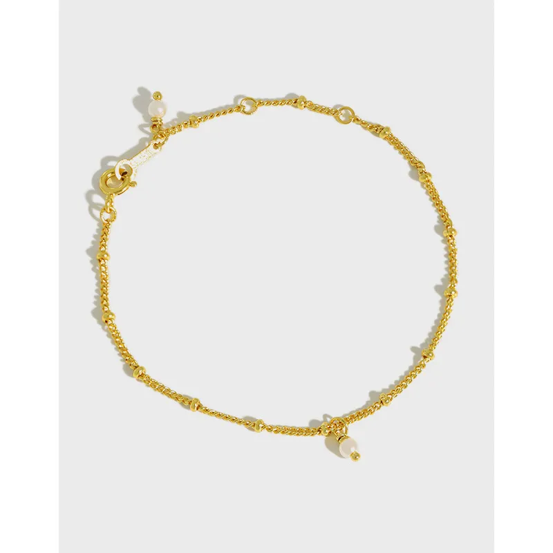 Simple S925 Sterling Silver Simple Bead Chain Pearl Bracelet
