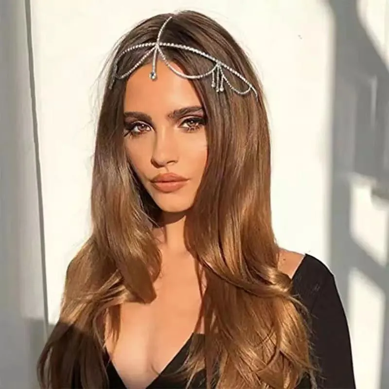European And American Fashion Rhinestone Hair Chain Retro Water Drop Forehead Chain