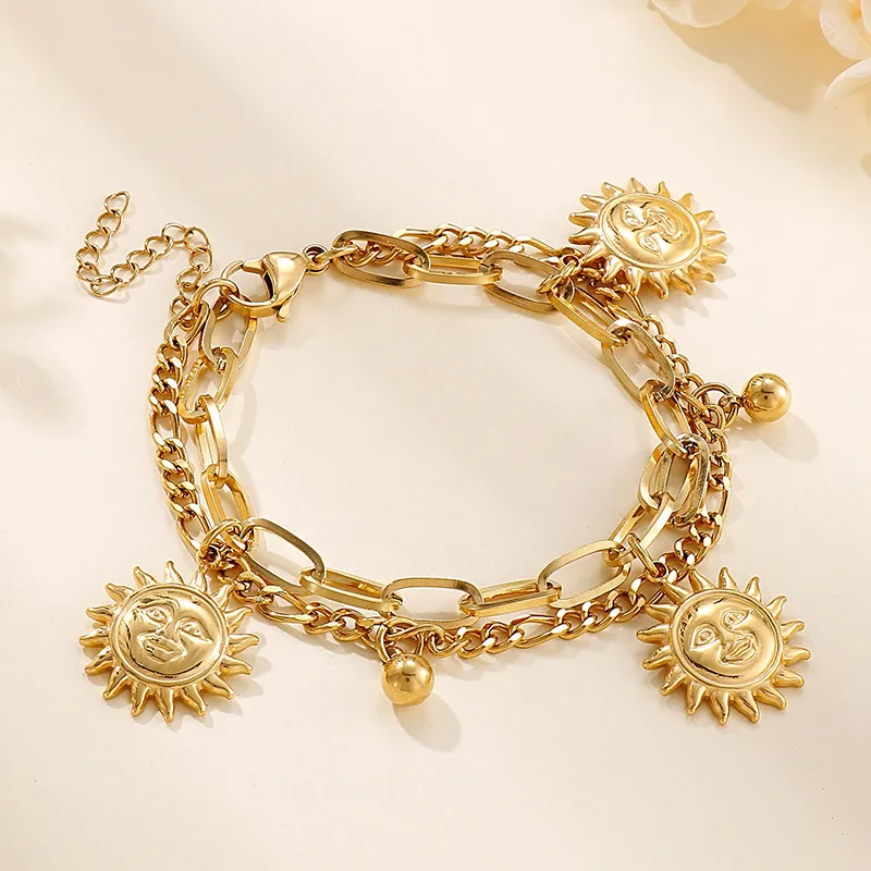 European And American Fashion Double-layer Titanium Steel Sun Pendant Bracelet Wholesale