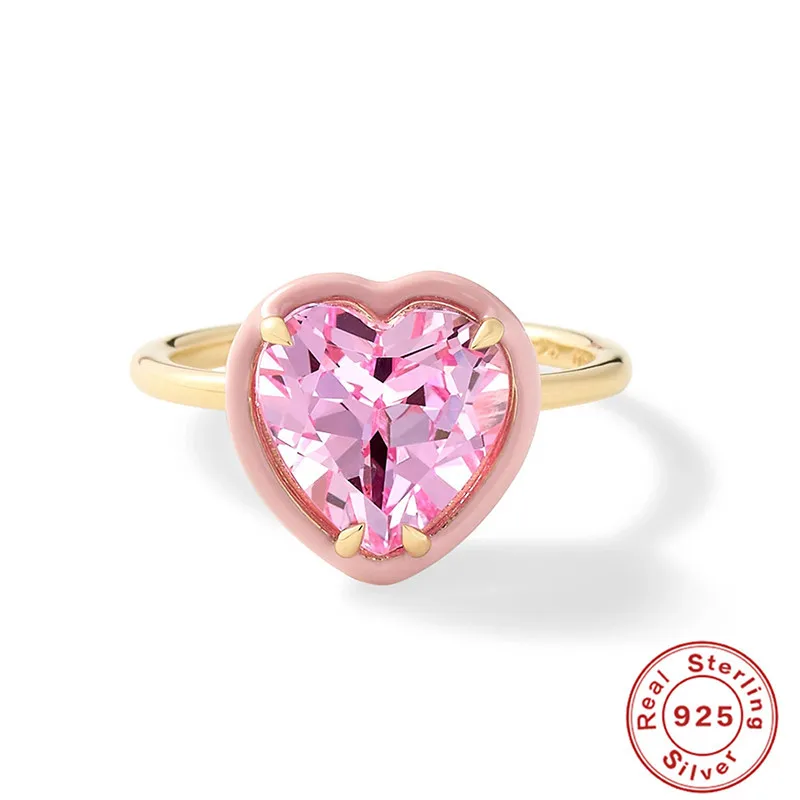 925 Sterling Silver Artificial Gemstones Heart Shape Open Ring