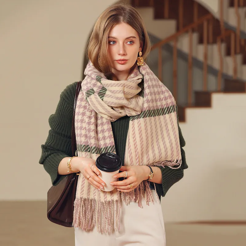 Women's Fashion Houndstooth Imitation Cashmere Tassel Scarf