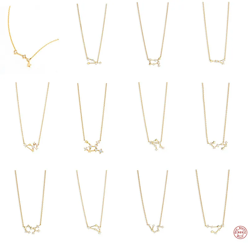 Silver Zircon Plating Inlay Constellation Necklace
