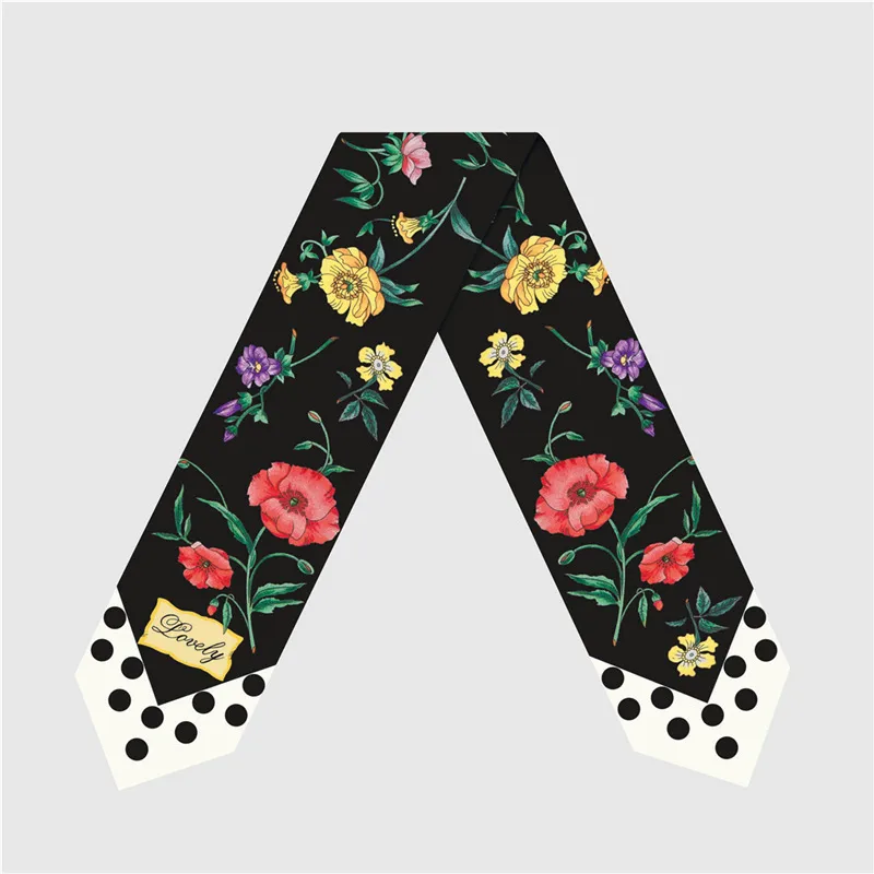 Women's French Style Flower Satin Printing Silk Scarves