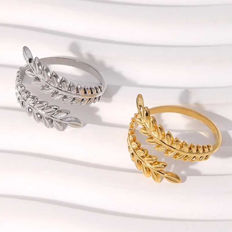 Sweet Leaf Stainless Steel Plating Open Ring 1 Piece