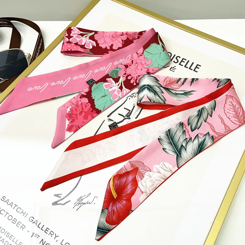 Spring New Floral Ladies Streamer Tied Bag Handle Ribbon Headband Scarf