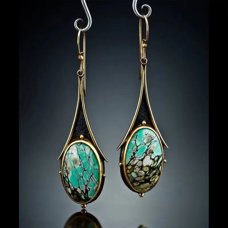 Retro Marble Pattern Earrings Fashionable Teardrop-shaped Floral Color Drop Earrings
