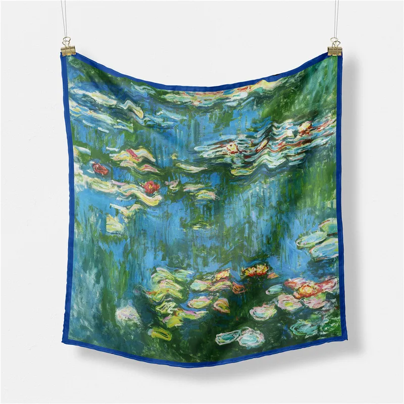 53cm Monet Oil Painting Series Water Lilies In The Pond Silk Scarf