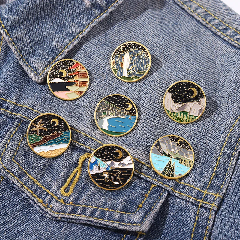 Cartoon Moon Stars Mountains Rivers Series Alloy Brooch