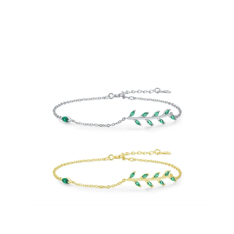 S925 Silver Simple Fashion Green Leaf Female Bracelet Jewelry