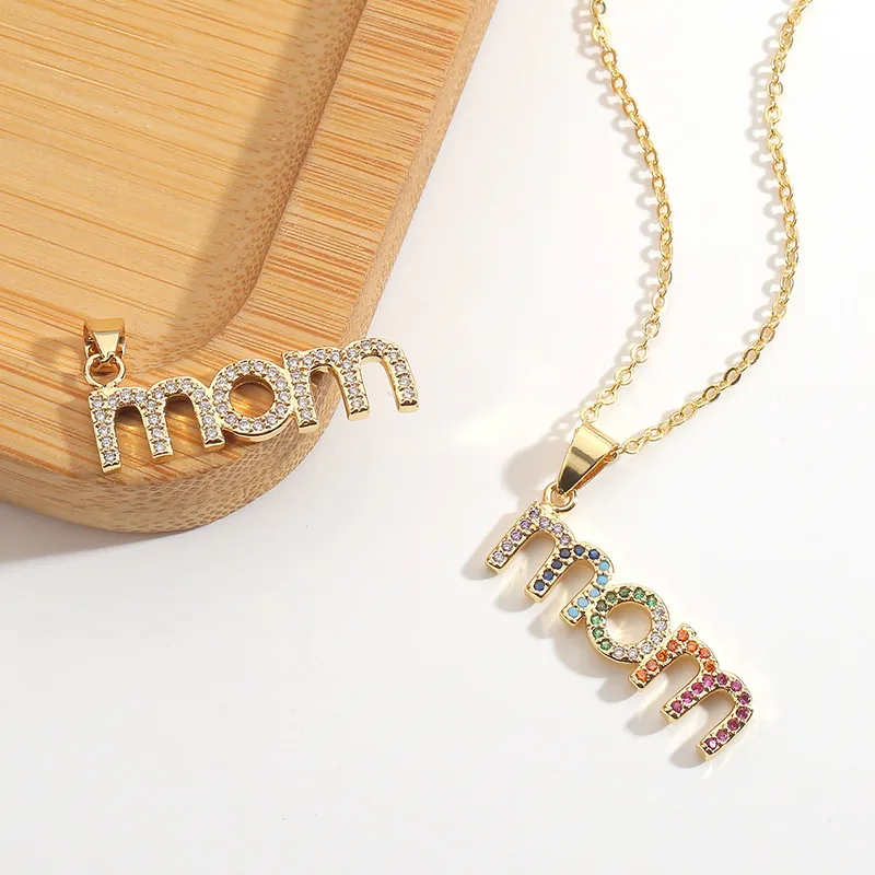 New Simple Copper Inlaid Zircon Letter Mom Pendant Mother's Day Necklace