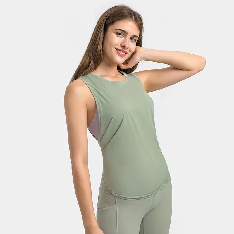 High-elastic Loose Round Neck Lace-up Solid Color Yoga Vest (multicolor)