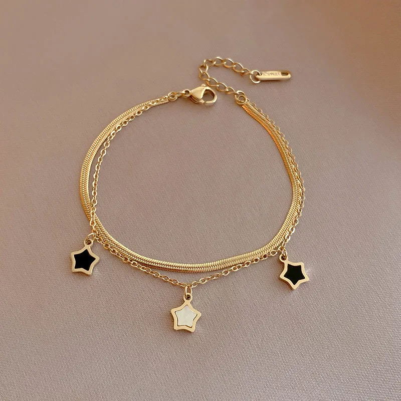 Geometric 304 Stainless Steel 18K Gold Plated Acrylic Bracelets In Bulk