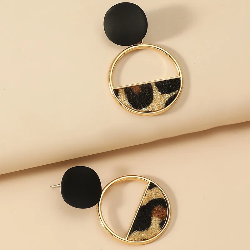 Fashion Acetate Half Hollow Leopard Print Alloy Earrings