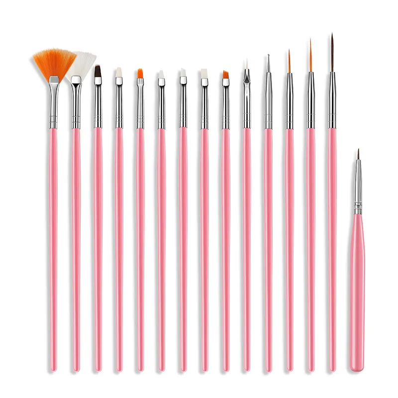 Practical Solid Color Plastic Nylon Nail Pen 15 Pieces Nail Supplies