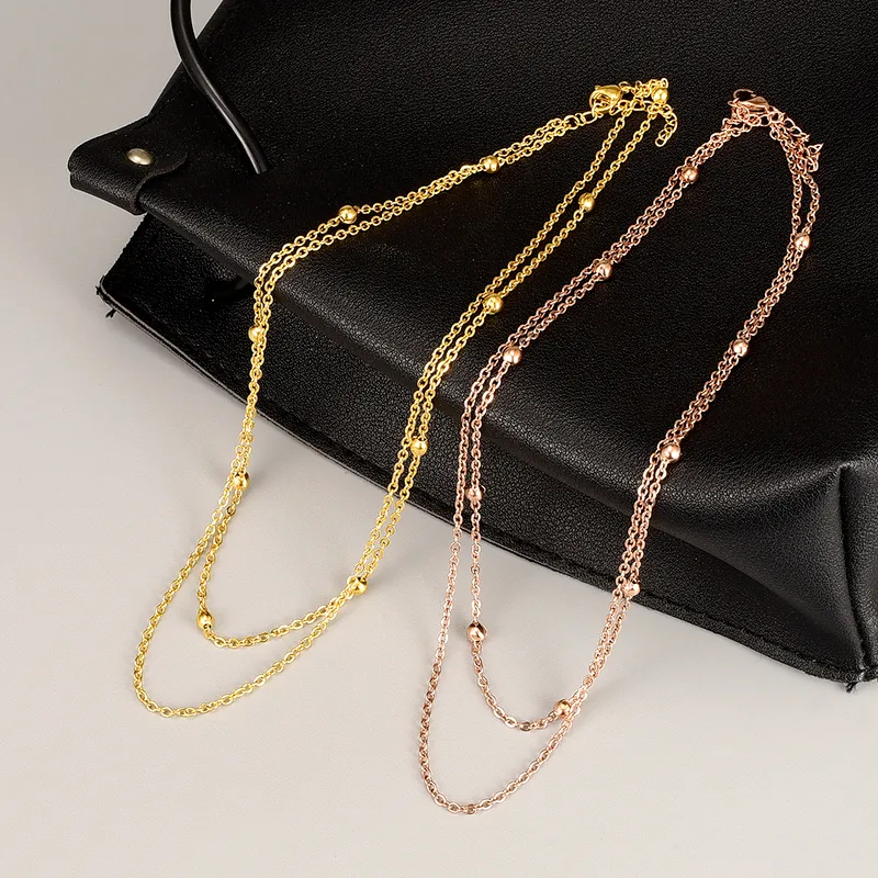 Wholesale Jewelry Fashion Geometric 304 Stainless Steel Titanium Steel 18K Gold Plated Rose Gold Plated Plating Layered Necklaces