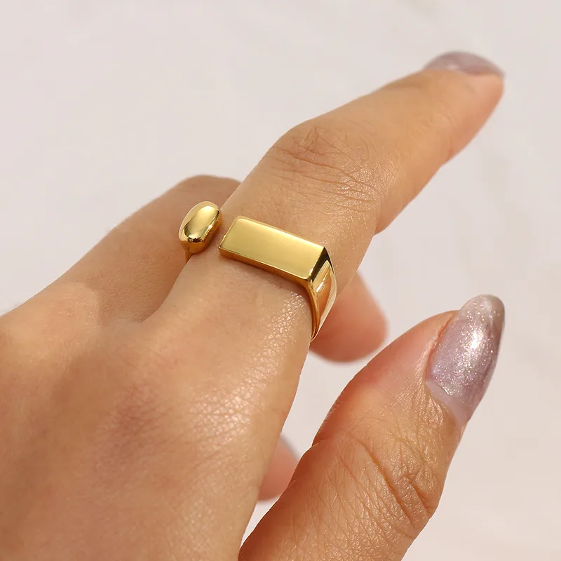 Wholesale Jewelry Retro Geometric 304 Stainless Steel 18K Gold Plated Open Ring