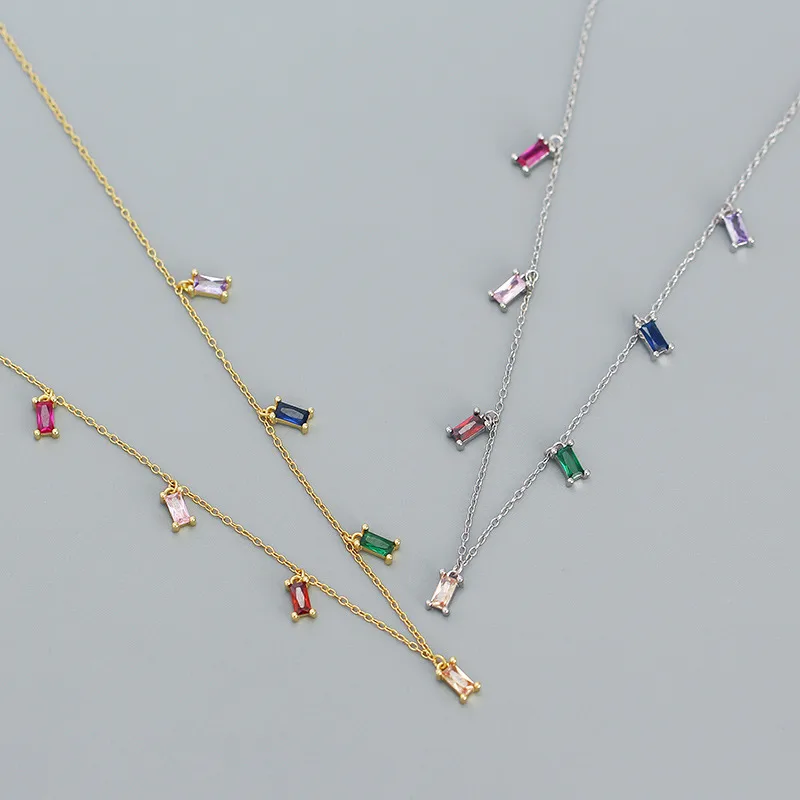 925 Sterling Silver Zircon Plating Square Necklace