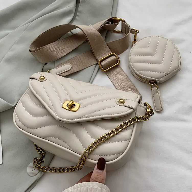 Women's Small Pu Leather Solid Color Fashion Chain Square Buckle Crossbody Bag