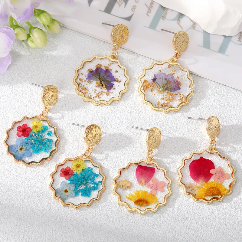 Wholesale Jewelry 1 Pair Fashion Dried Flower Colorful Alloy Drop Earrings