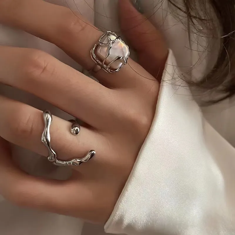 Simple Style Square Heart Shape Alloy Plating Pearl Open Ring