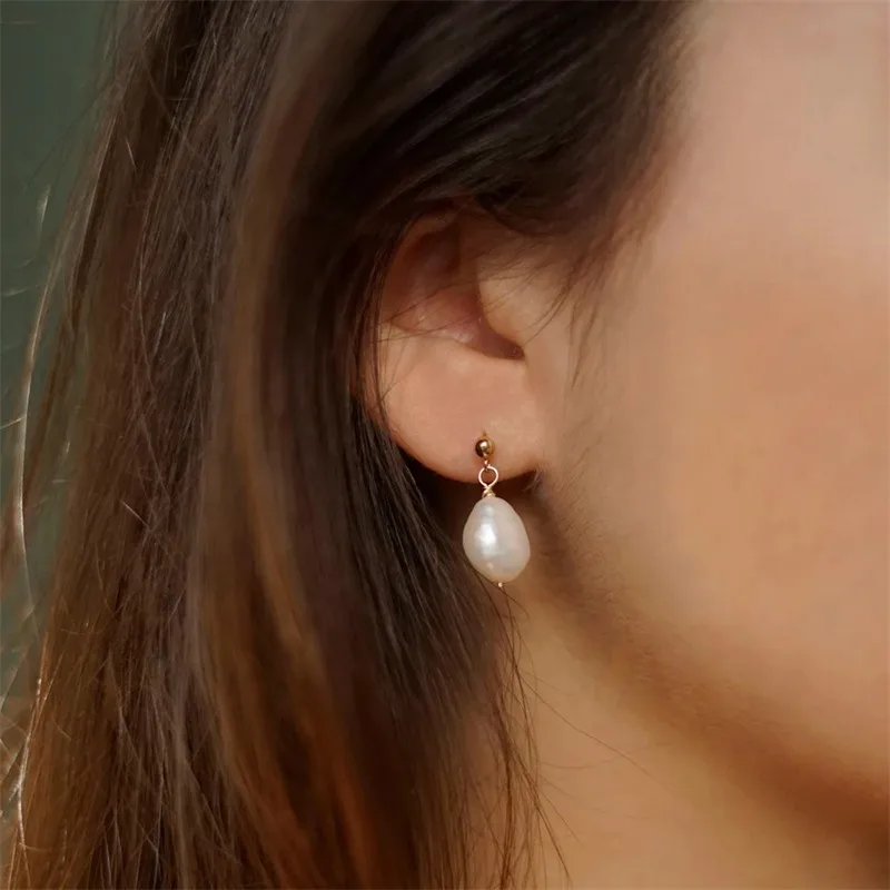 1 Pair Fashion Water Droplets Stainless Steel Freshwater Pearl Freshwater Pearl 14K Gold Plated Drop Earrings