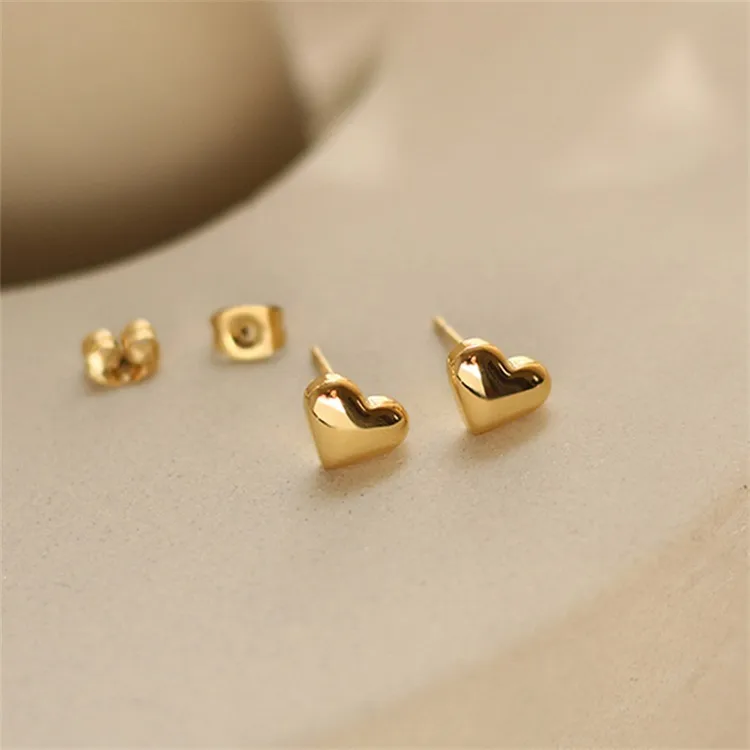 Simple Style Heart Shape Stainless Steel 14K Gold Plated Ear Studs