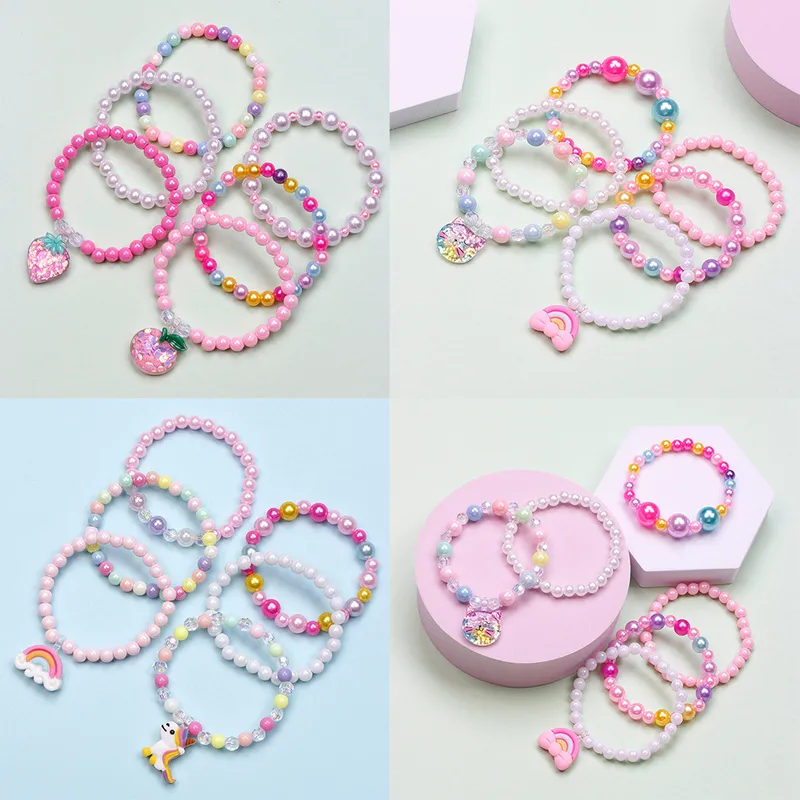 Cute  Cat Strawberry Plastic Beaded Girl's Bracelets