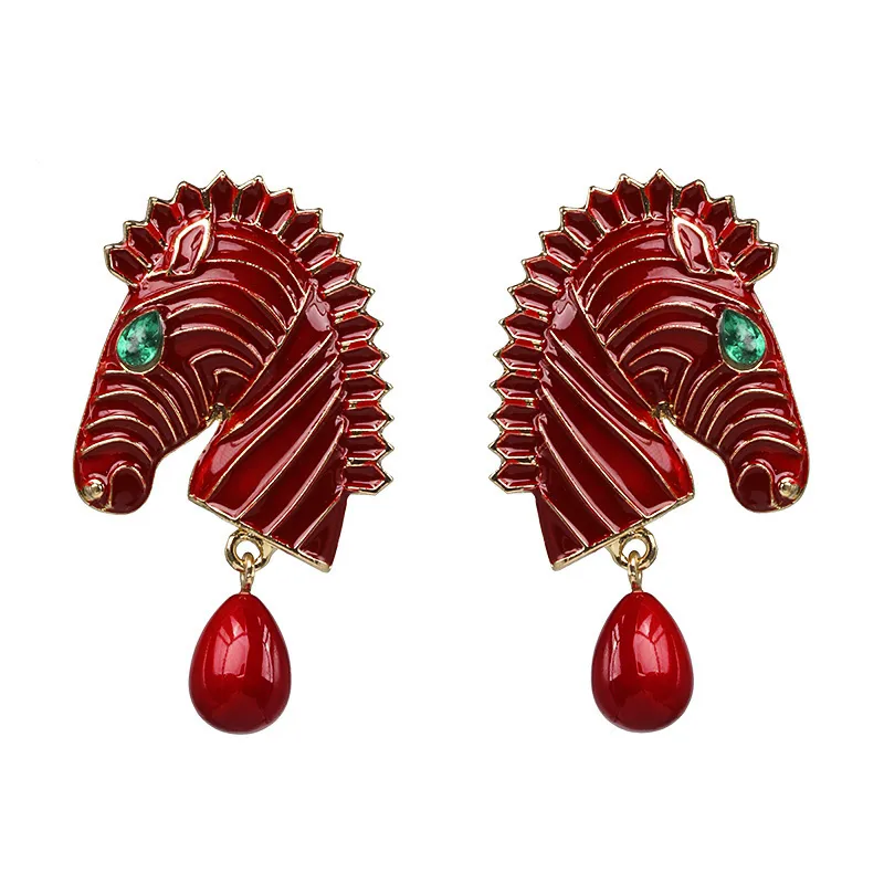 Fashion Horse Stoving Varnish Alloy Artificial Gemstones Earrings Ear Studs