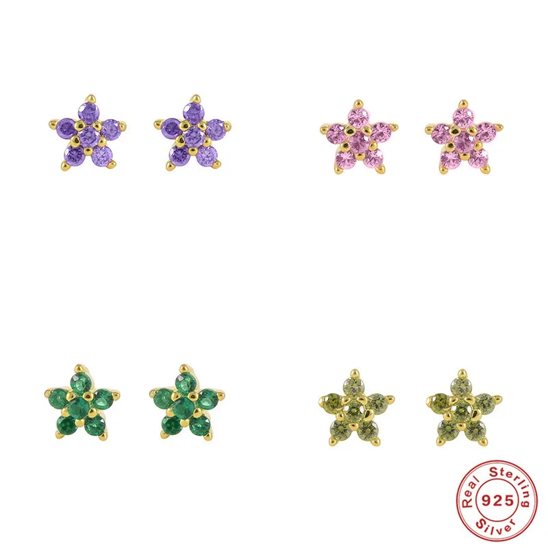 1 Pair 925 Sterling Silver Zircon Flower Ear Studs