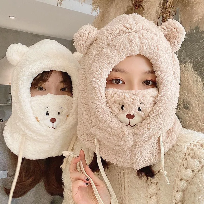Women's Cute Simple Style Bear Ear Warap Trapper Hat