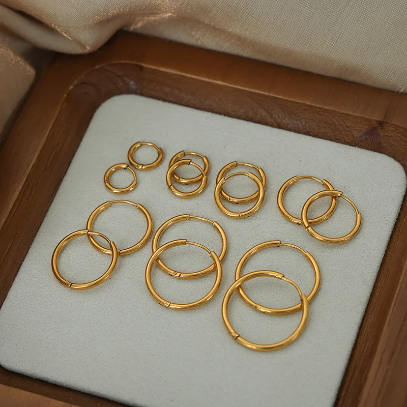 1 Pair Simple Style Circle Solid Color Plating Titanium Steel 18K Gold Plated Hoop Earrings