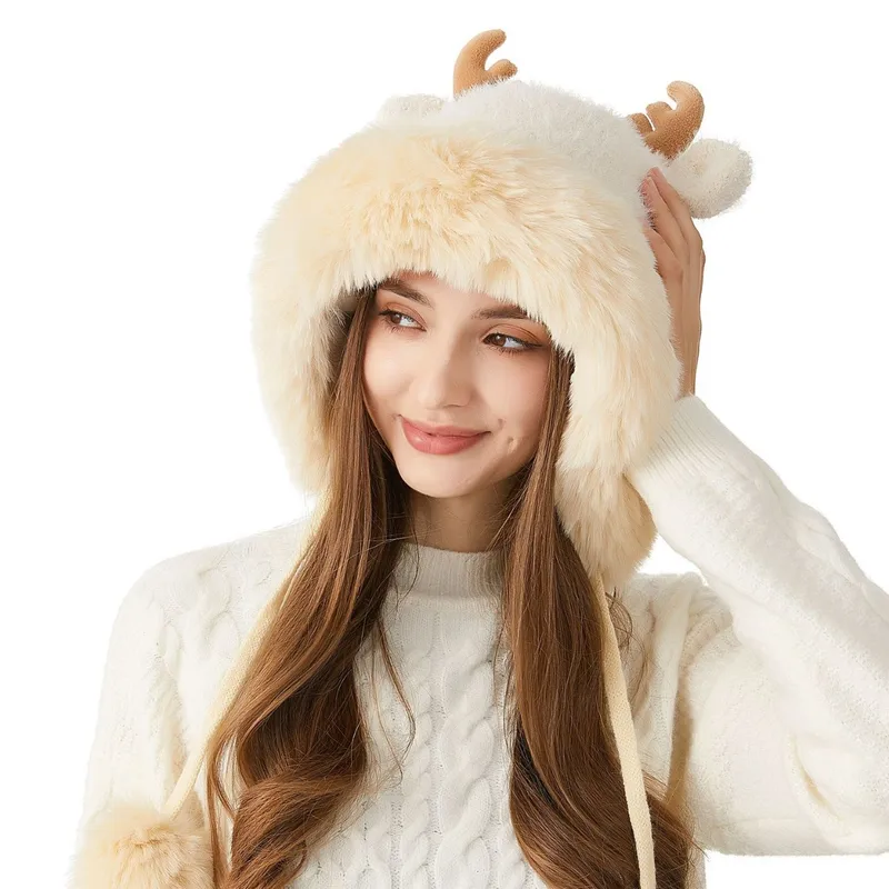 Women's Cartoon Style Cute Simple Style Deer Pom Poms Ear Warap Wool Cap