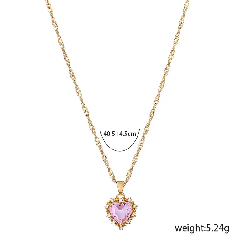 New Retro Single-layer  Multi-color Heart-shaped Diamond Necklace Wholesale Nihaowholesale
