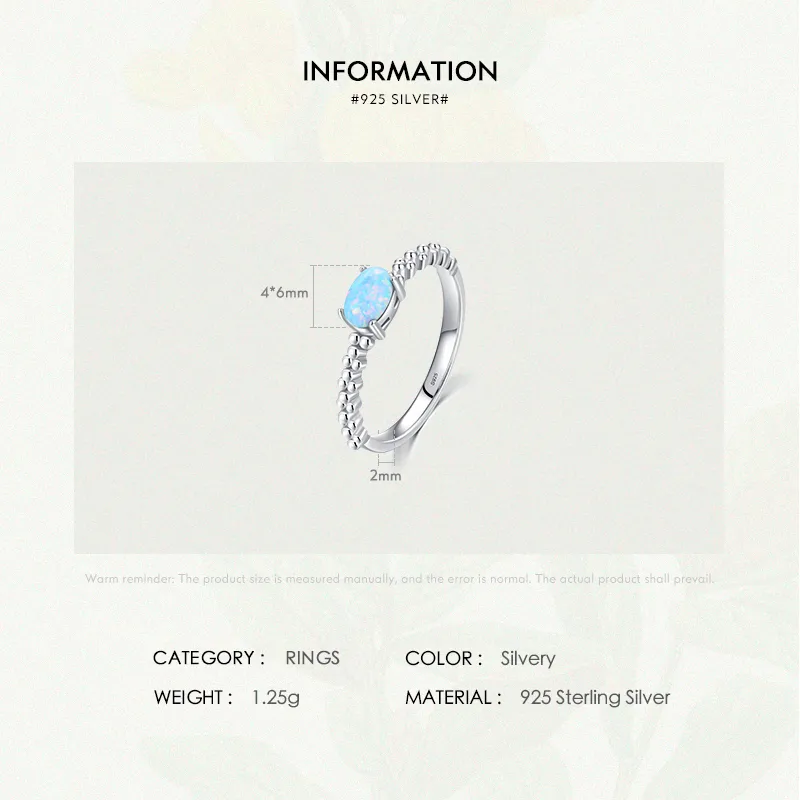 S925 Silver Egg Noodle Opal Ring Female Creative Fine Ring