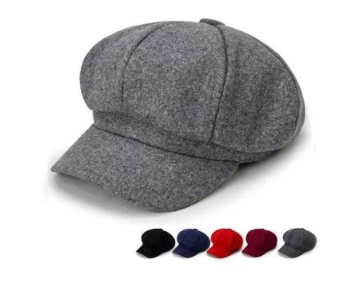 Women's Retro British Style Solid Color Curved Eaves Beret Hat