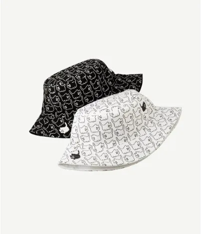 Unisex Cute Simple Style Cat Embroidery Wide Eaves Bucket Hat