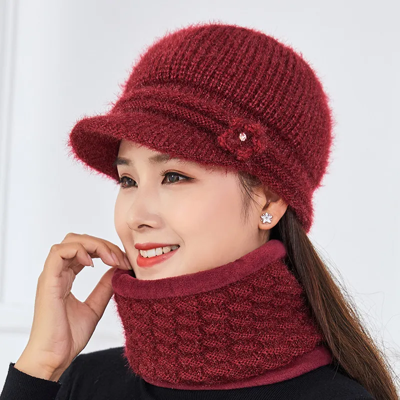 Women's Simple Style Solid Color Flowers Curved Eaves Wool Cap