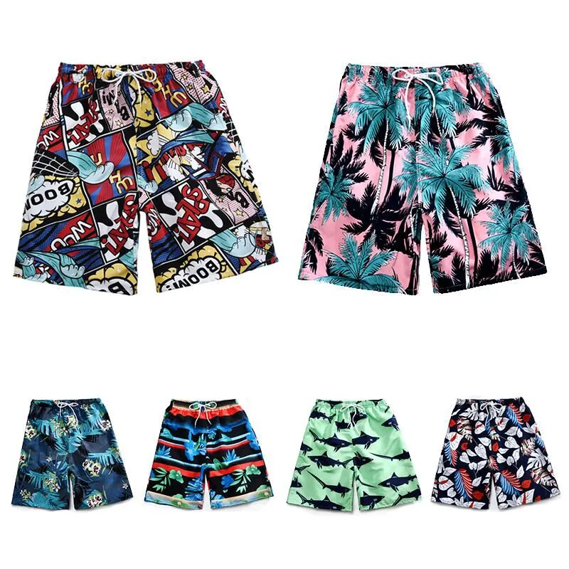 Men's Beach Streetwear Leaf Ditsy Floral Tree Shorts Rib-knit Shorts