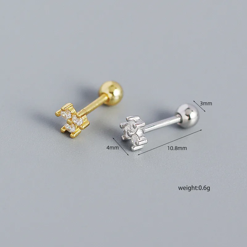 S925 Silver Flower Diamond Mini Screw Ear Bone Stud Sweet Earrings