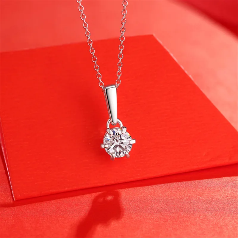 925 Sterling Silver Moissanite Cable Chain GRA Plating Inlay Round Pendant Necklace