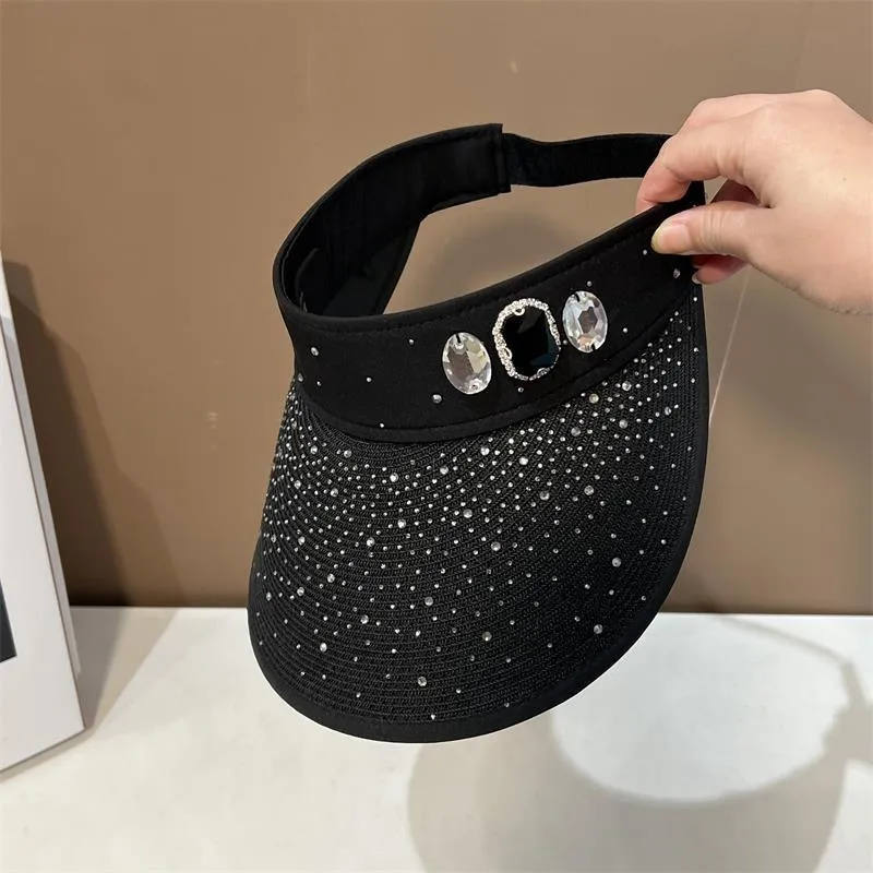 Women's Basic Solid Color Rhinestone Wide Eaves Sun Hat