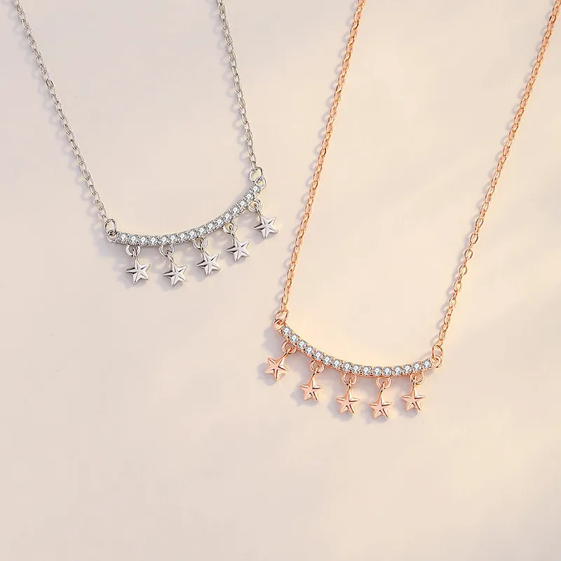 925 Sterling Silver Zircon Cable Chain Polishing Plating Inlay Star Necklace