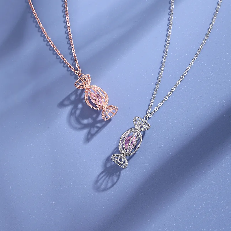 925 Sterling Silver Cable Chain Polishing Plating Zircon Candy Pendant Necklace