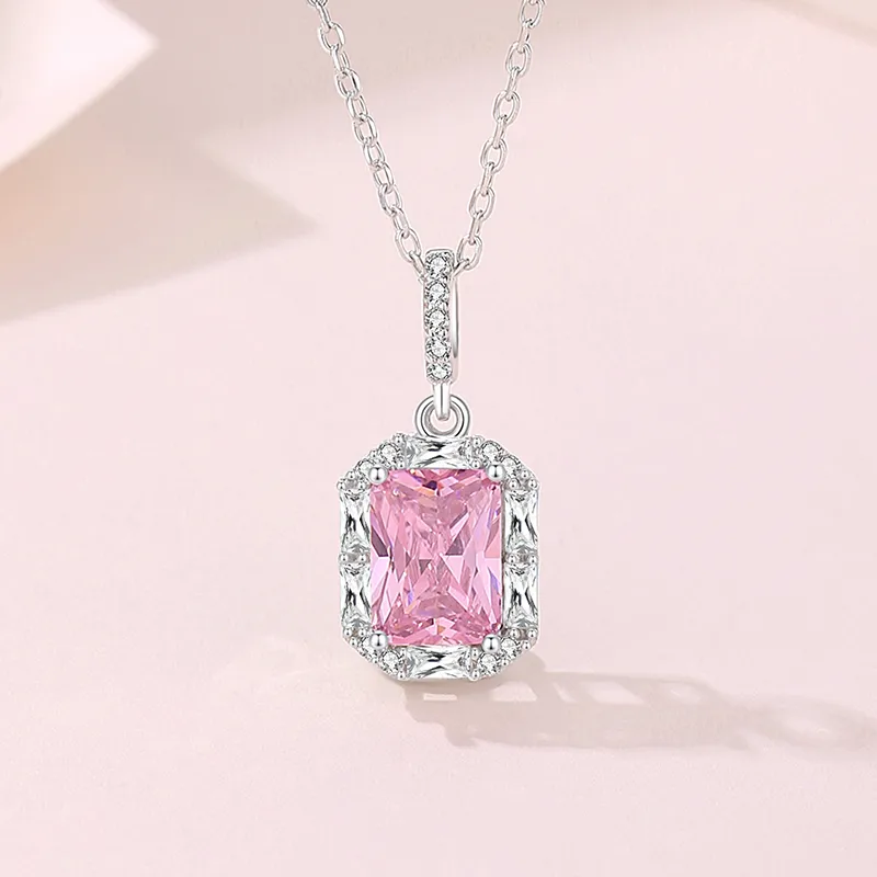 925 Sterling Silver Three-dimensional Square Pendant Necklace