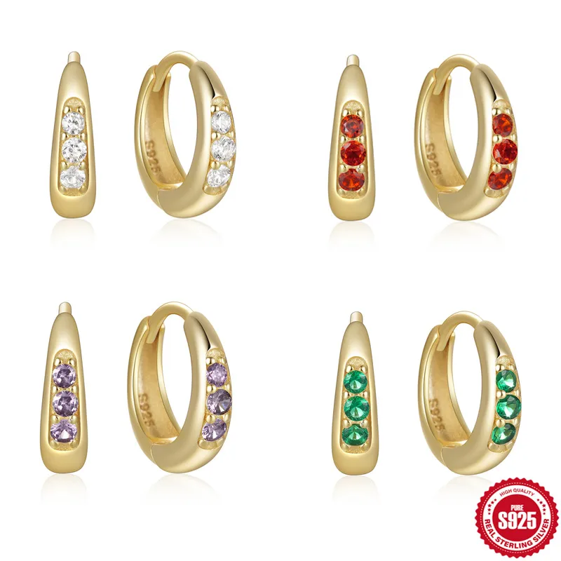 1 Pair 925 Sterling Silver Geometric Color Block Hoop Earrings
