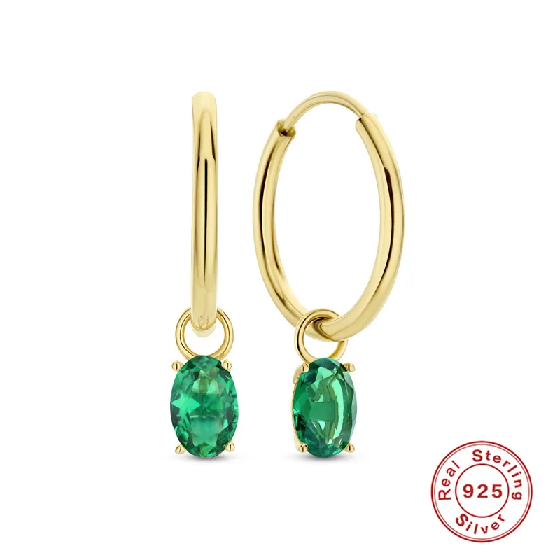 1 Pair 925 Sterling Silver Gem Geometric Earrings