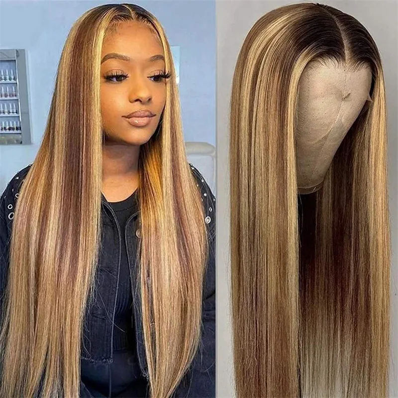 Women's Fashion Light Brown Weekend Party Street High Temperature Wire Centre Parting Long Straight Hair Wigs