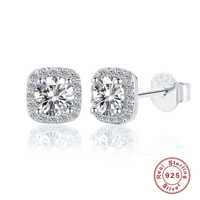 1 Pair Sweet Geometric Sterling Silver Plating Moissanite Ear Studs