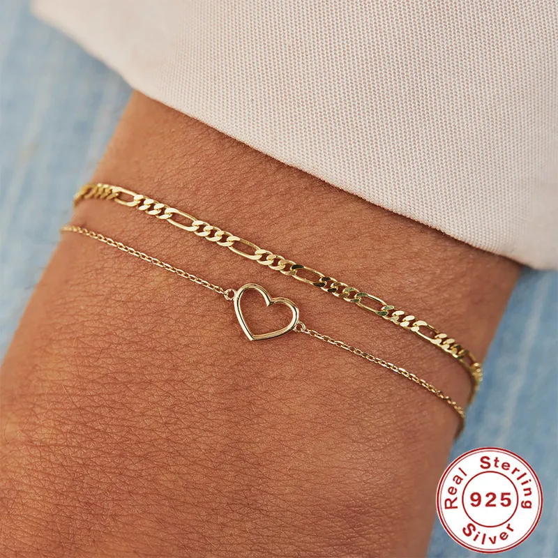 925 Sterling Silver Cable Chain Bracelets Simple Style