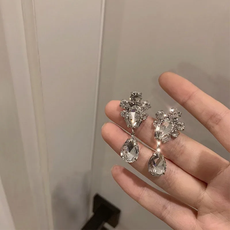 Wholesale Jewelry 1 Pair Simple Style Water Droplets Alloy Rhinestones Drop Earrings